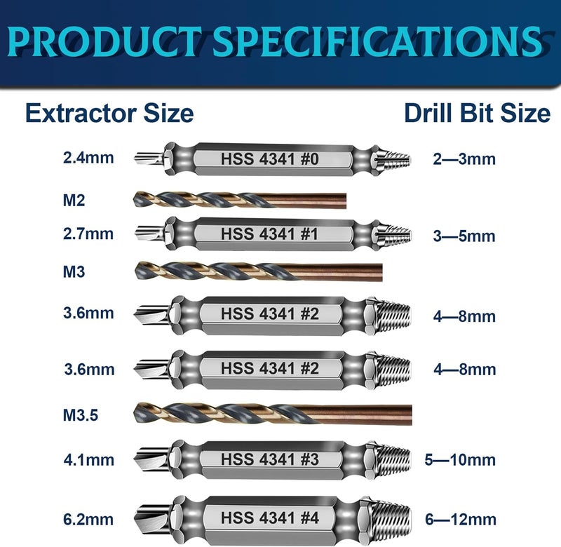 Doaho 9 PCS Damaged Screw Extractor Set,6 PCS HSS 4341 Screw Extractor Remover Kit and 3 PCS Twist Drill Bit Kit for Stripped Screws & Drill Bit Tools,Holiday or Birthday Gift for Men - Image 3